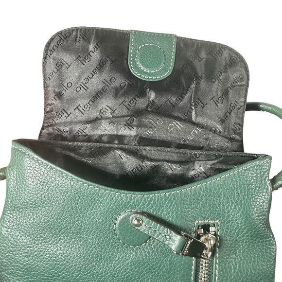 Tignanello Women's Leather Crossbody Bag Green Compact Shoulder Purse slim - Picture 5 of 10